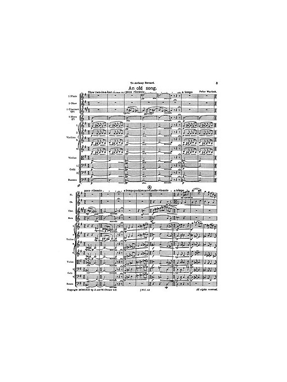 Warlock An Old Song For Small Orchestra F/S