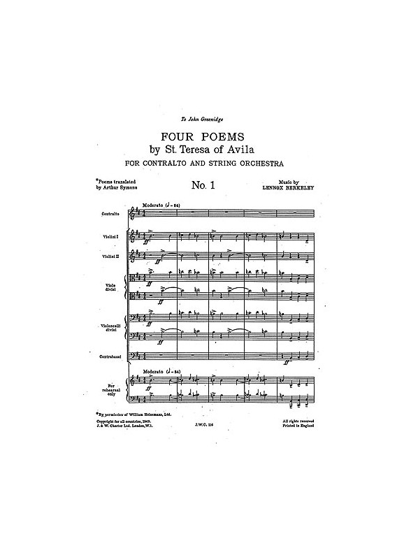 Lennox Berkeley: Four Poems By St. Teresa Of Avila Op.27