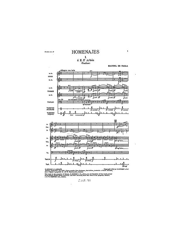 De Falla: Homenajes: Le Tombeau De Claude Debussy (Miniature Score)