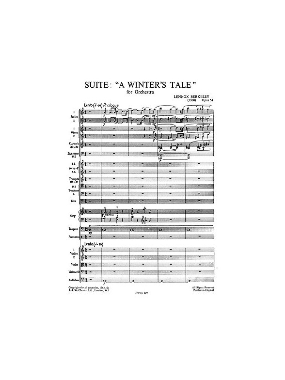 Lennox Berkeley: Suite From The Winter's Tale Op.54 (Miniature Score)