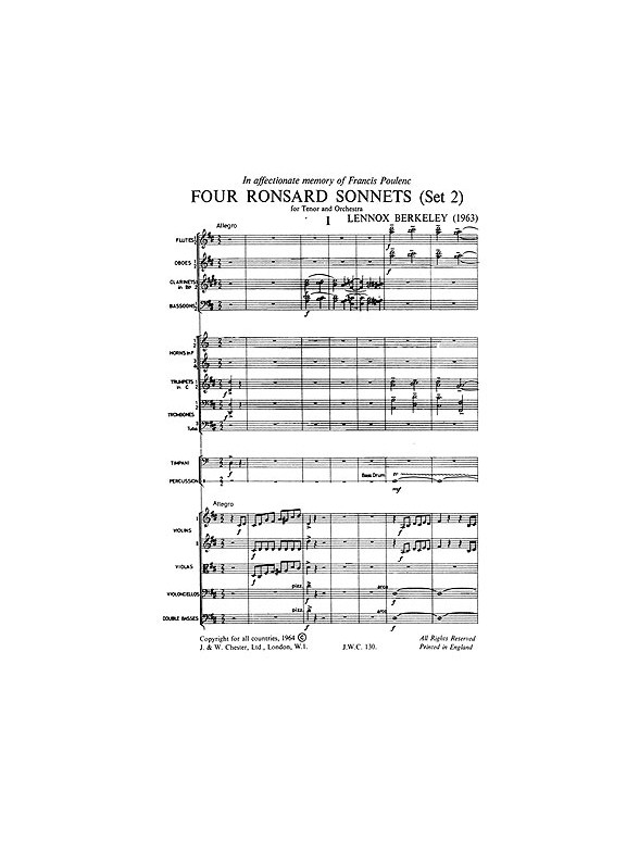 Lennox Berkeley: Four Ronsard Sonnets Op.62 (Miniature Score)