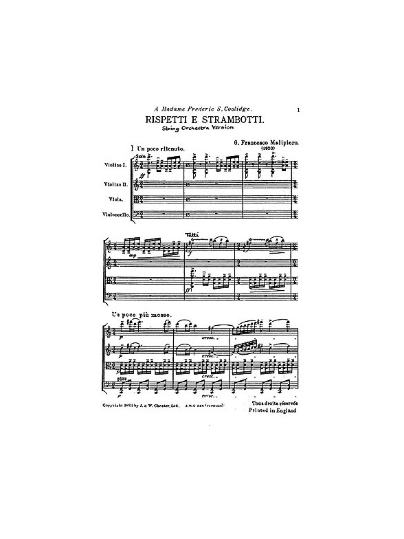 Malipiero: Rispetti E Strambotti String Quartet (Miniature Score)