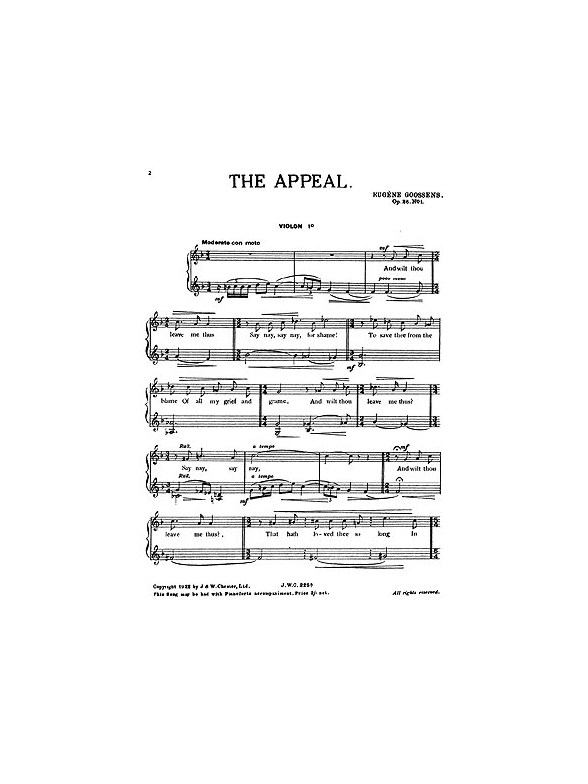 Goossens Three Songs Op. 26 String Quartet Accompaniment Pts