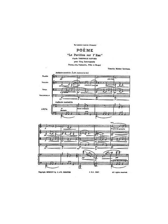 Timothy Mather Spelman: Poeme 'Le Pavillon Sur L'eau' (Miniature Score)