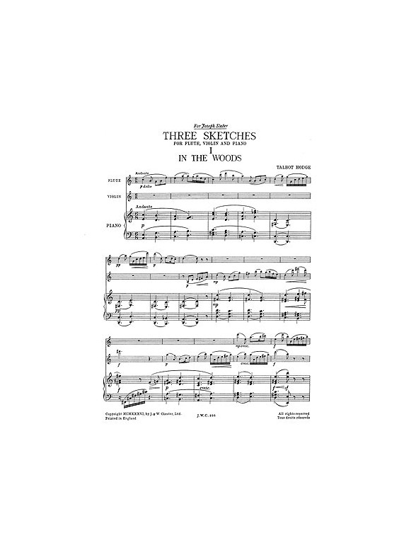 Hodge, T Three Sketches Flute, Violin And Piano Score And Parts