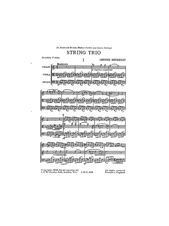 Lennox Berkeley: String Trio Op.19 (Score)
