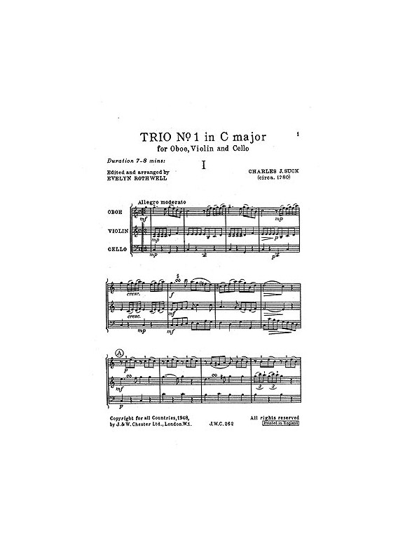 Charles J. Suck: Trio No.1 In C (Miniature Score)