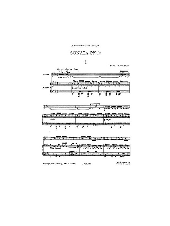 Lennox Berkeley: Sonata For Violin and Piano No.2, Op.1