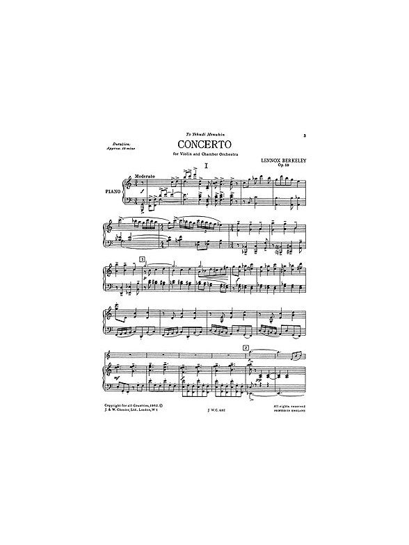 Lennox Berkeley: Concerto For Violin And Chamber Orchestra Op.59 (Violin/Piano Reduction)