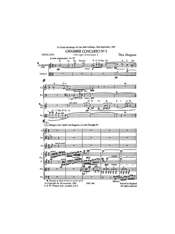 Thea Musgrave: Chamber Concerto No.3 (Study Score)
