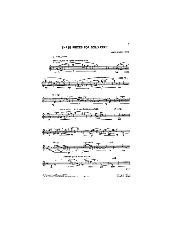 Exton: Three Pieces for Oboe Solo