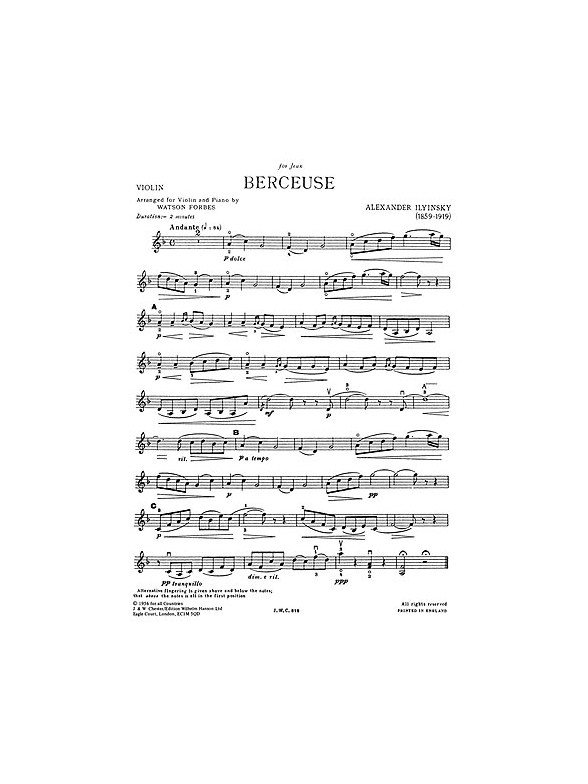 Ilyinsky: Berceuse for Violin with Piano acc.