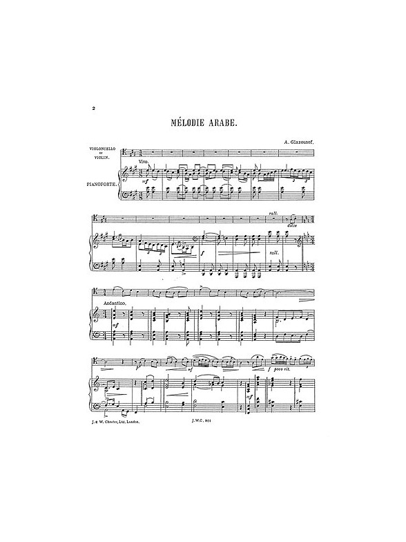 Glazounof: Melodie Arabe (Vlc Or Vln/Pf)