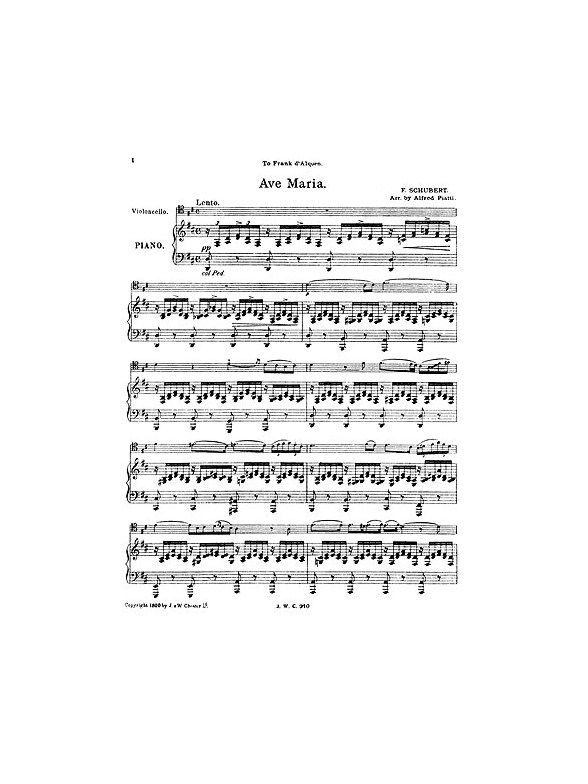 Schubert Ave Maria From Three Melodies Cello/Piano (Arr Piatti)