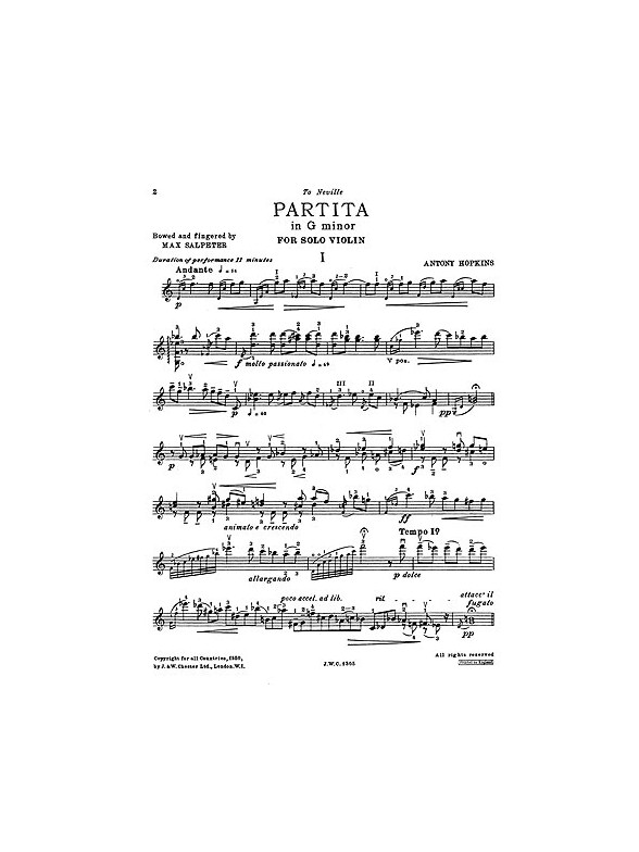 Antony Hopkins: Partita In G Minor Solo Violin
