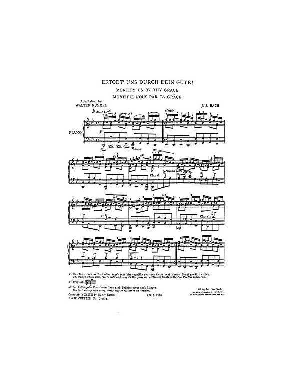 J.S.Bach/Walter Rummel: Mortify Us By Thy Grace