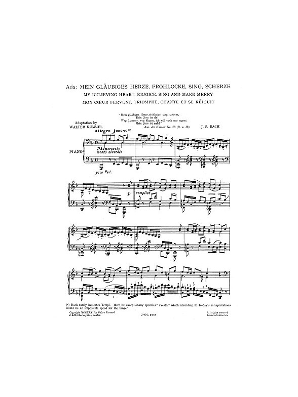 J.S.Bach/Walter Rummel: My Believing Heart, Rejoice, Sing And Make Merry