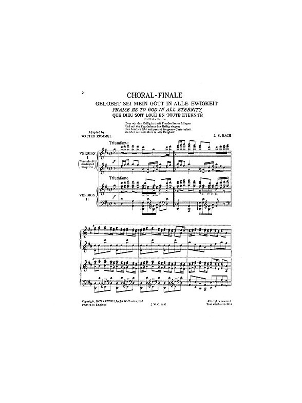 J.S.Bach/Walter Rummel: Praise Be To God In All Eternity [Choral-Finale]