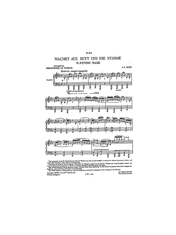 J.S. Bach: Sleepers Wake for Piano
