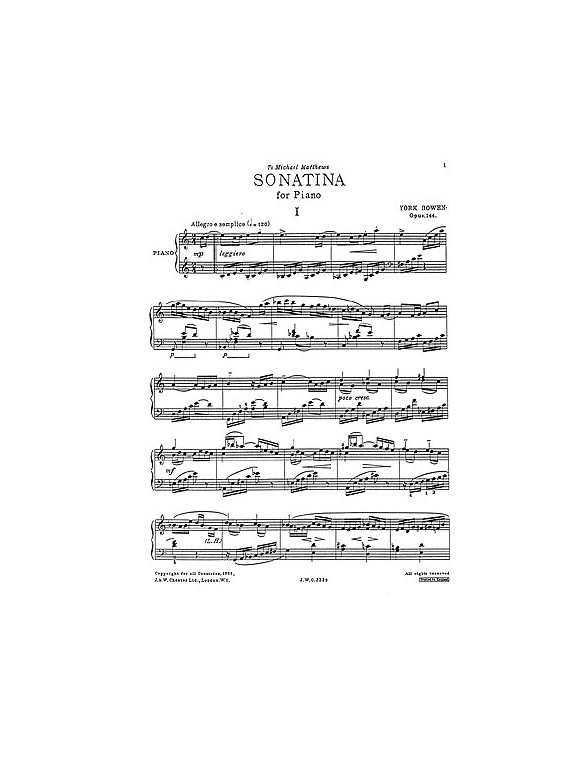 Bowen: Sonatina Op. 144 for Solo Piano