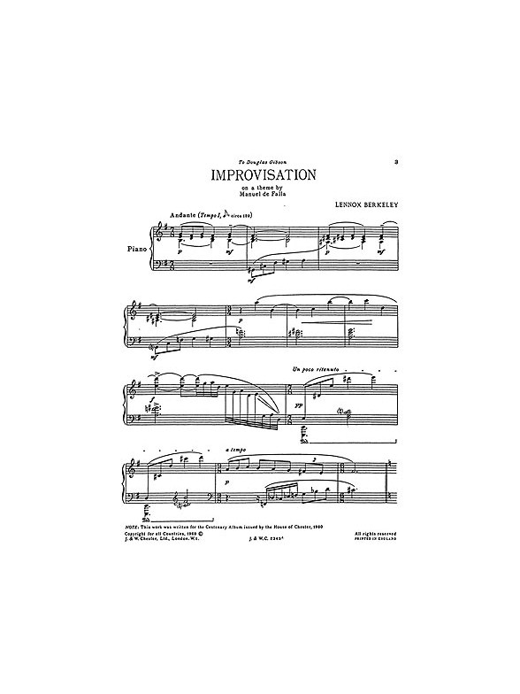 Lennox Berkeley: Improvisation On A Theme Of De Falla Op.55 No.2