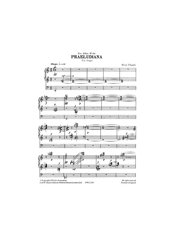 Chapple: Praeludiana for Organ