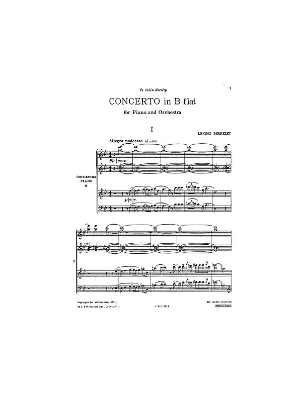 Lennox Berkeley: Piano Concerto In B Flat Op.29 (2 Piano Reduction)