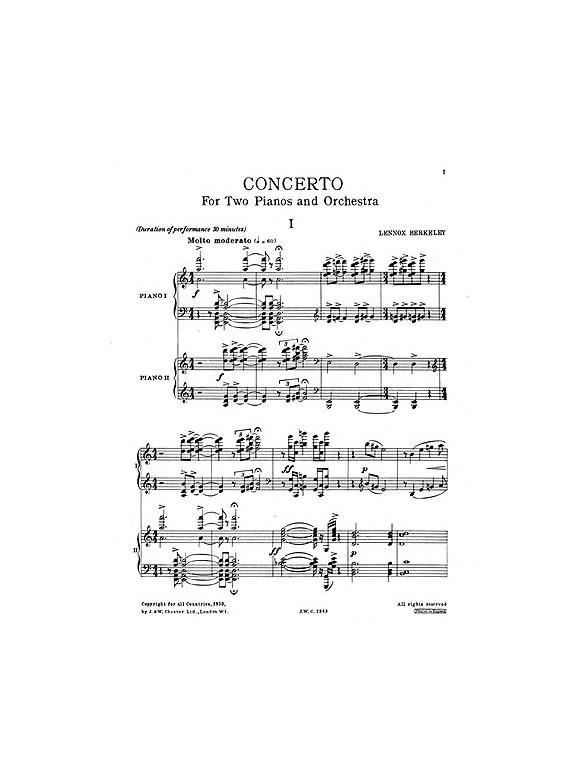 Lennox Berkeley: Concerto For 2 Pianos And Orchestra Op.30 (2 Pianos With Piano Reduction)