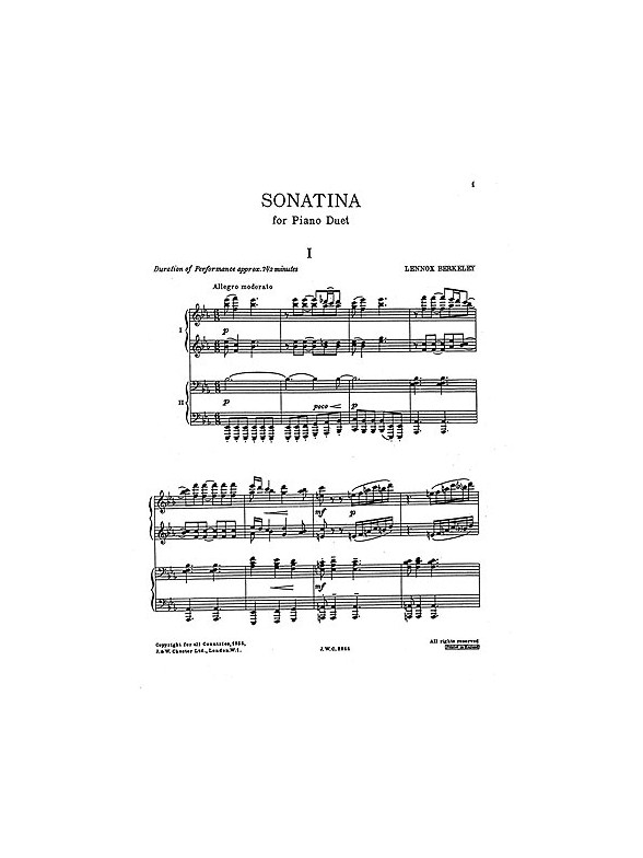 Lennox Berkeley: Sonatina In E Flat Major Op.39 For 4 Hands