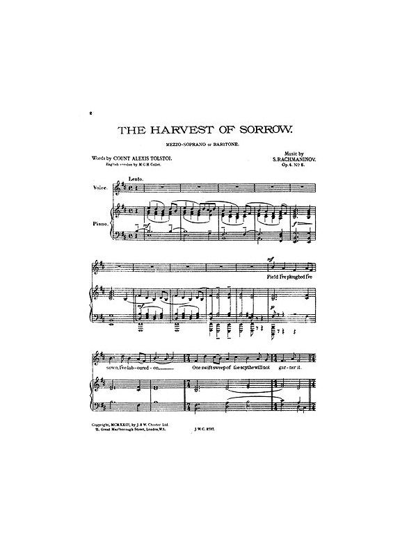 Rachmaninov The Harvest Of Sorrow Op.4/5 Mez Or Bar/Pf
