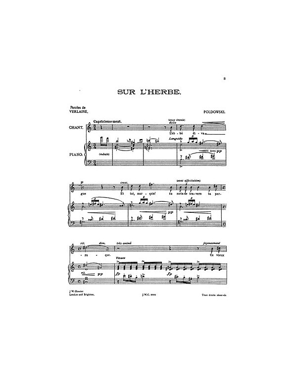 Poldowski: Sur L'herbe for Voice with Piano acc.
