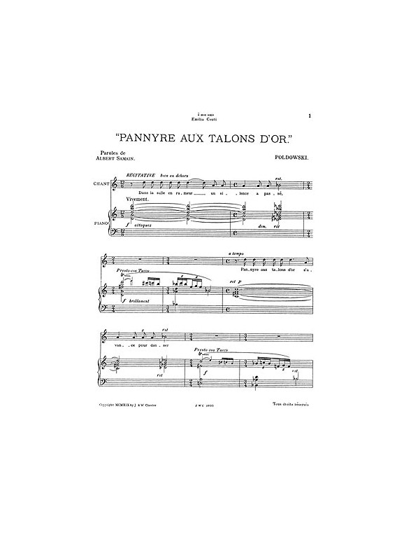 Poldowski: Pannyre Aux Talons D'or for Voice with Piano acc.