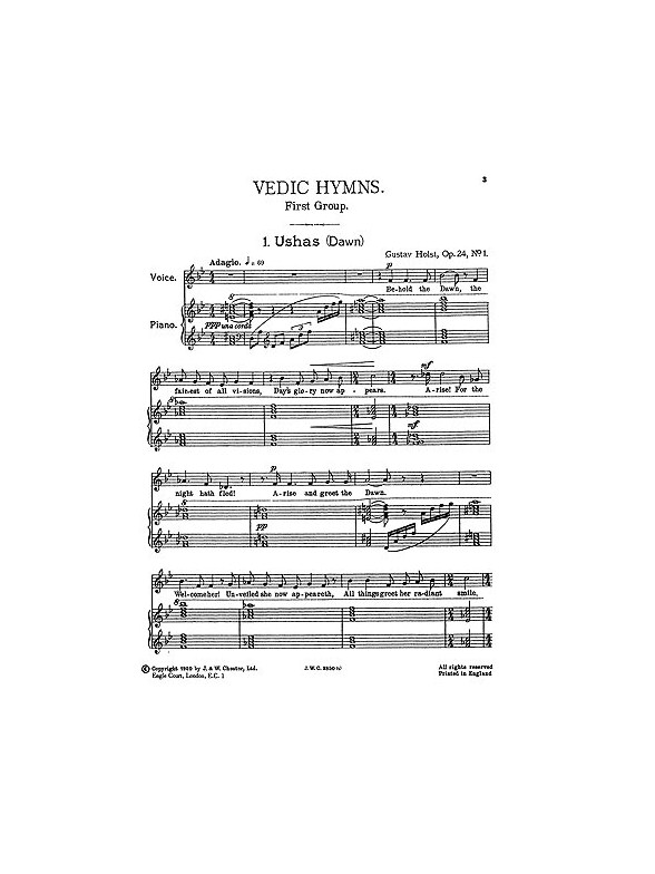 Gustav Holst: Vedic Hymns Op24 for Voice And Piano