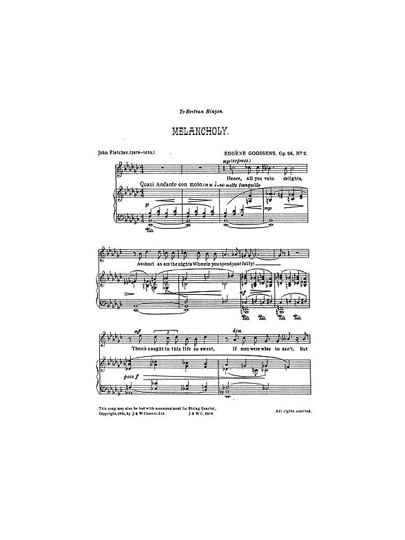 Goossens: Melancholy from 'Three Songs Op.26' for Medium Voice and Piano