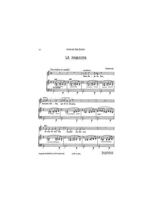 Poldowski: La Passante for Voice with Piano acc.