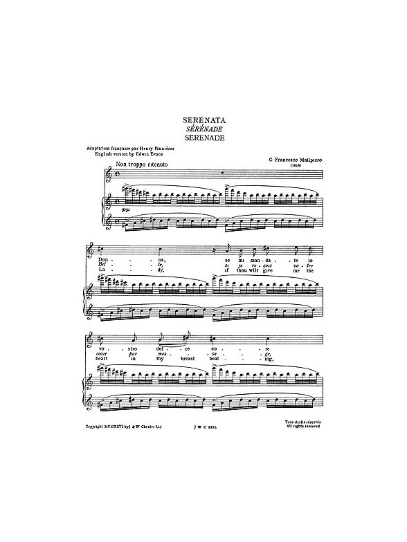 Malipiero: Serenata From Sette Canzoni for Tenor Solo with Piano acc.