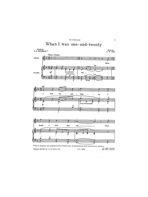 C.W. Orr: When I Was One And Twenty for High Voice and Piano