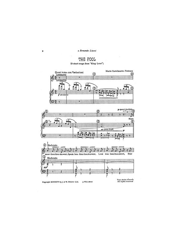Mario Castelnuovo-Tedesco: Shakespeare Songs Book 10