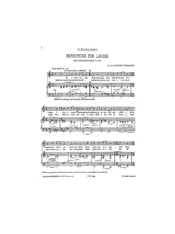 Goossens: Searching For Lambs. Song for Voice and Piano