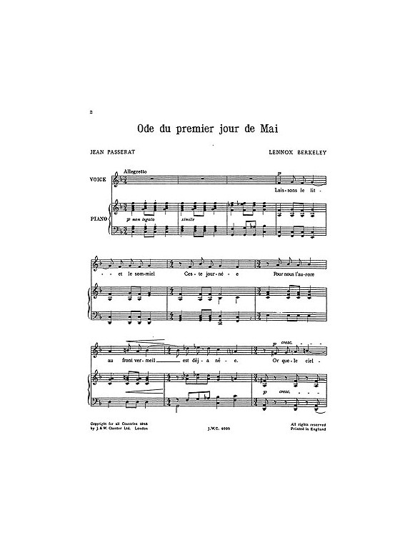 Lennox Berkeley: Ode Du Premier Jour De Mai Op.14 No.2