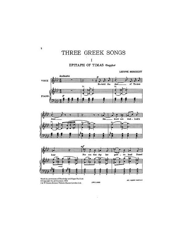 Lennox Berkeley: Three Greek Songs Op.38