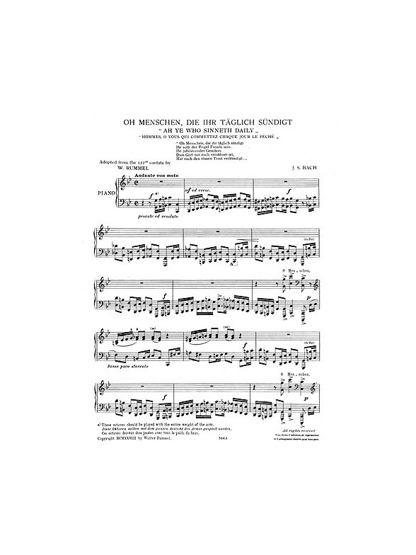 J.S.Bach/Walter Rummel: Ah Ye Who Sinneth Daily