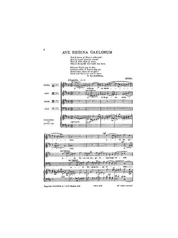 William Byrd: Ave Regina Caelorum (SATB/Piano)