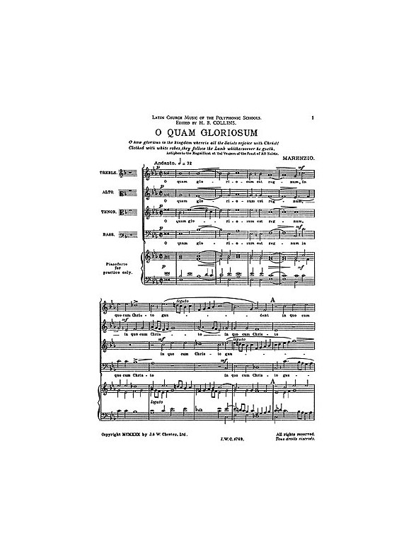 Marenzio: O Quam Gloriosum for SATB Chorus
