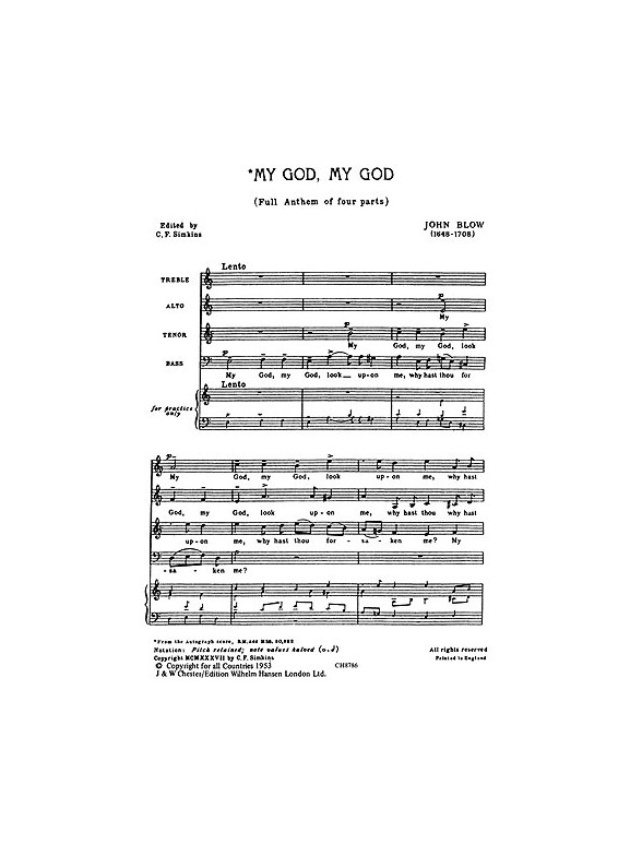 Blow: My God, My God, Look Upon Me for SATB Chorus