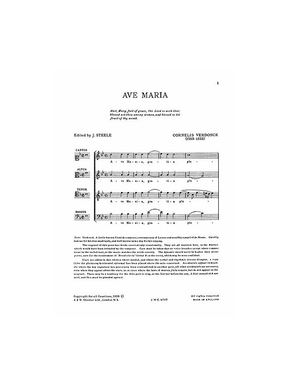 Cornelis Verdonck: Ave Maria (SATB)
