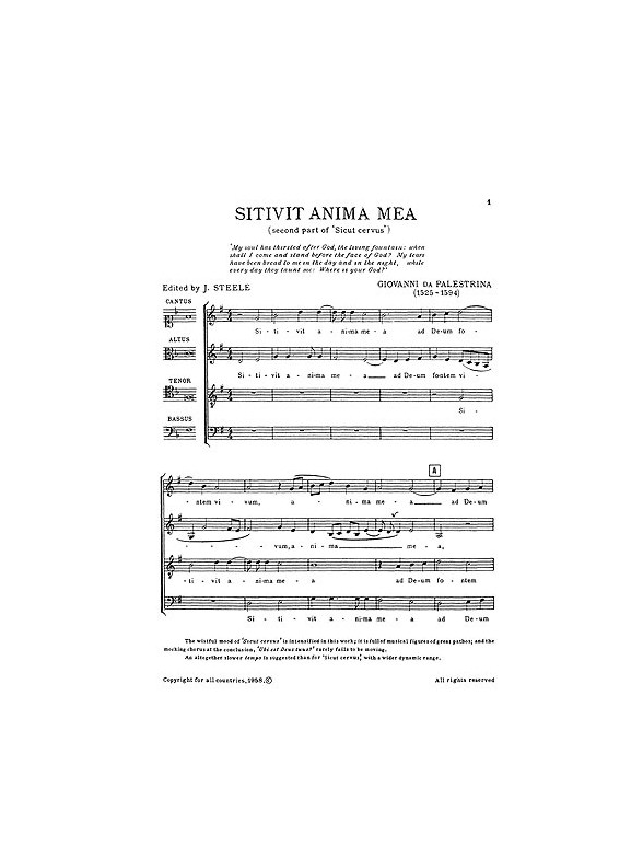 Palestrina: Sitivit Anima Mea SATB