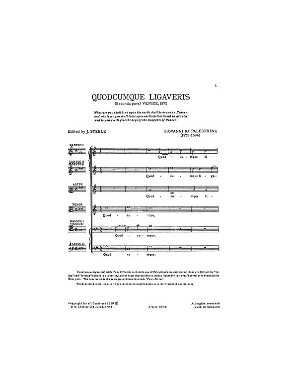 Giovanni Palestrina: Quodcumque Ligaveris (SSATBB)