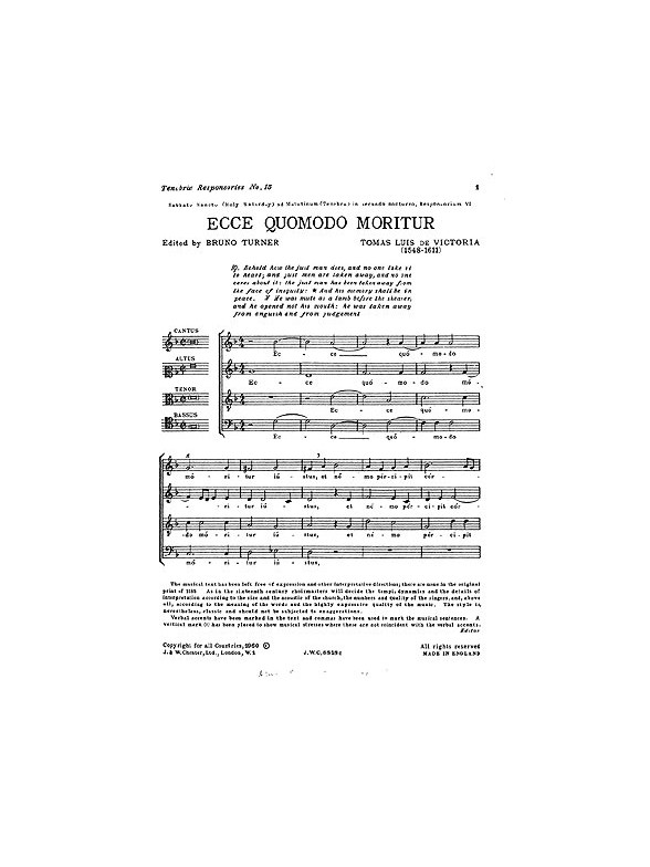 Victoria Ecce Quomodo Moritur (Tenebrae Responsories No.15) Satb