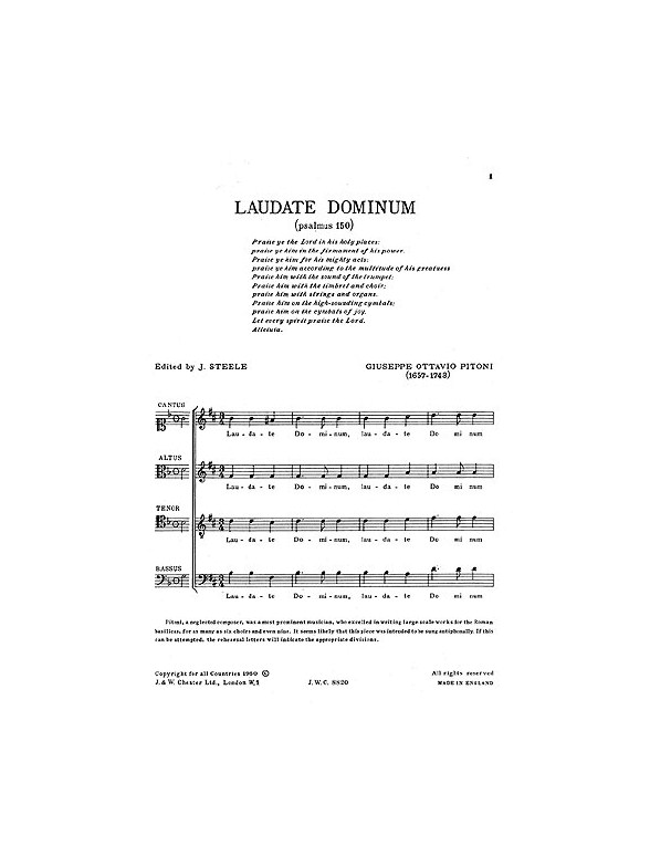 Pitoni: Laudate Dominum (Steele) Satb